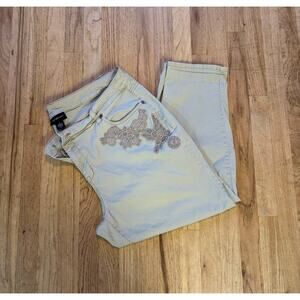Women’s Lane Bryant Embroidered Khaki Pants Capri Lightweight Stretch, size 20
